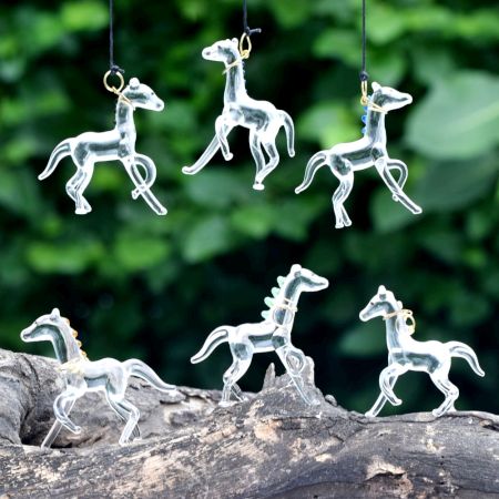 Glass Multicolor Horse Christmas Tree Decoration Ornaments Set of 6 Pcs